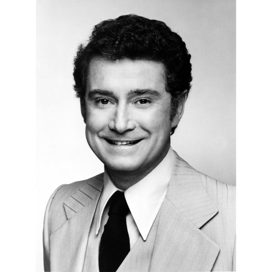 Regis Philbin smiling in Black and White Close Up Portrait wearing Formal Coat Photo Print Image 1