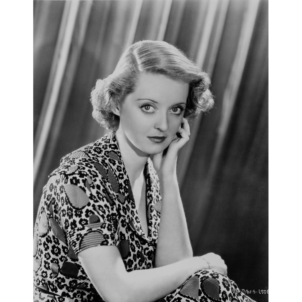 Bette Davis Portrait Hand on the Cheek in Floral Pattern Dress and Short Curls Photo Print Image 1