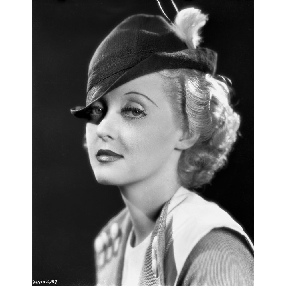 Bette Davis Portrait in Black Wool Hat and White Vest Shirt with Marcel Waves Photo Print Image 1