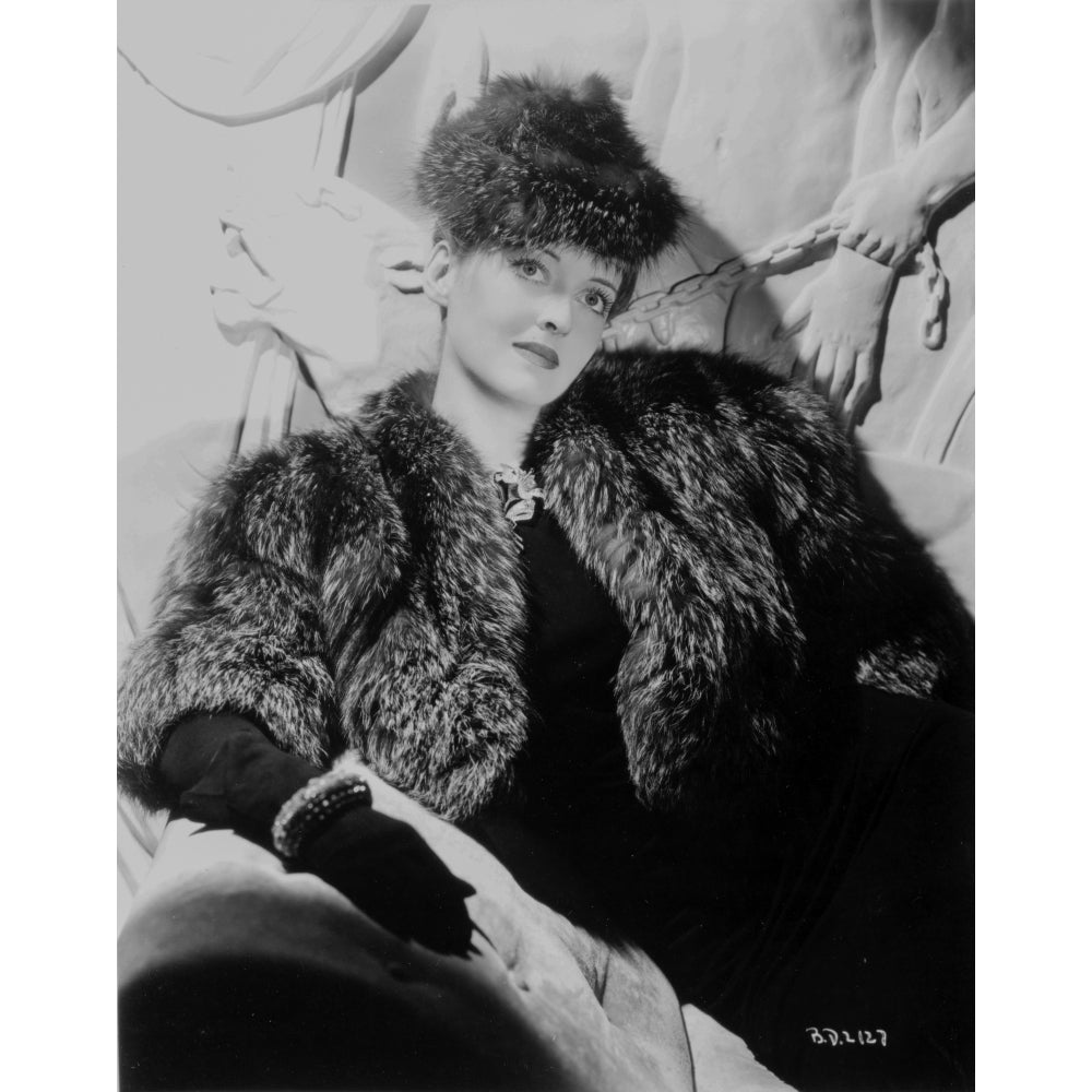 Bette Davis Posed with Hand on the Lap in Black faux Coat and Black Dress with Black Gloves Photo Print Image 1