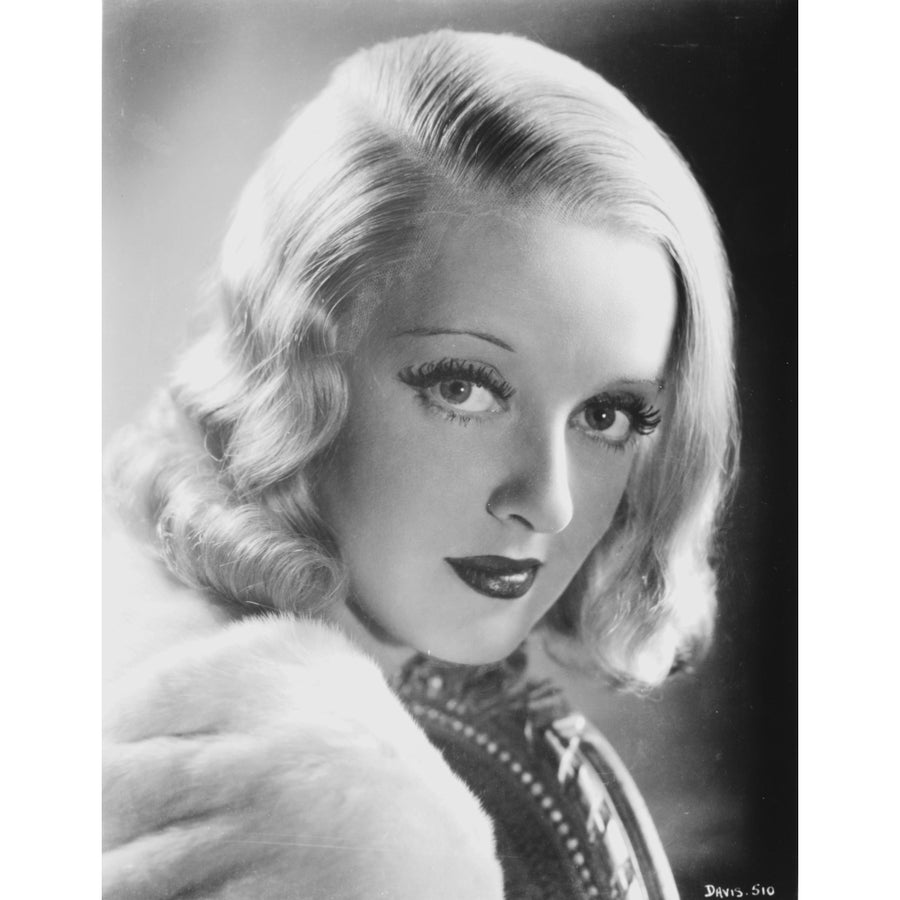 Bette Davis Portrait in White faux Coat and Black Underclothes in Finger Curl Hairstyle Photo Print Image 1