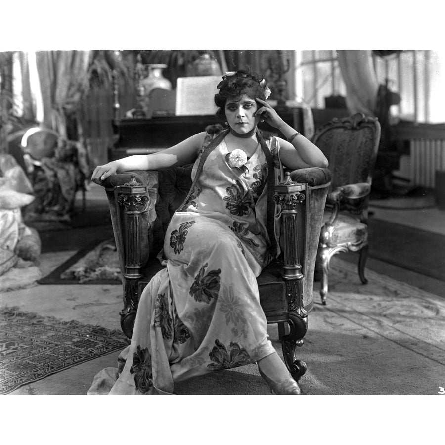 Theda Bara on Printed Dress and sitting Photo Print Image 1