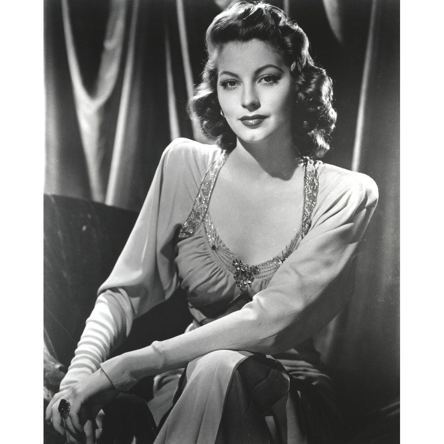 Black and White Portrait of Ava Gardner sitting in Long Dress Photo Print Image 1