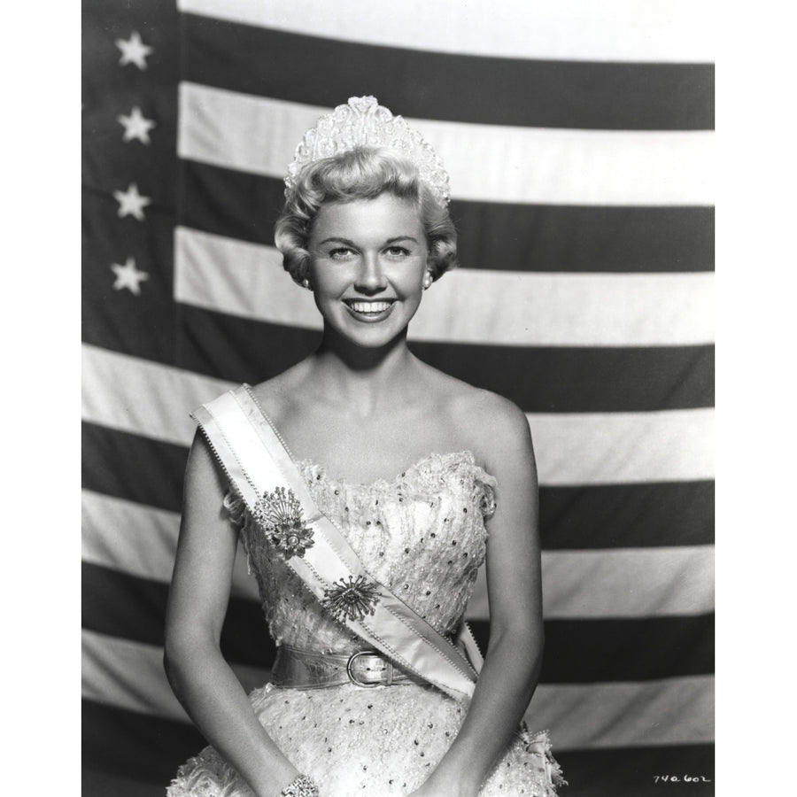 Doris Day Posed in Classic with USA Flag Background Photo Print Image 1