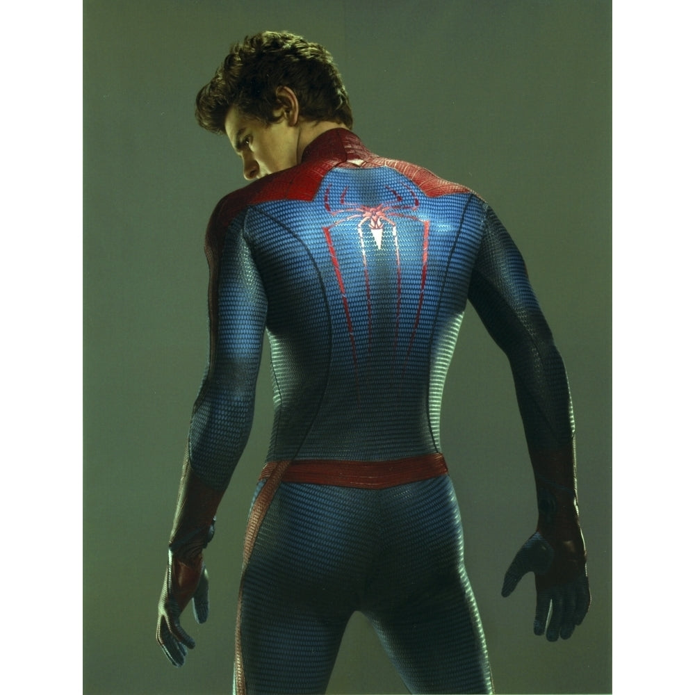 Andrew Garfield in a Spiderman Costume Looking Back in Gray Background Photo Print Image 1