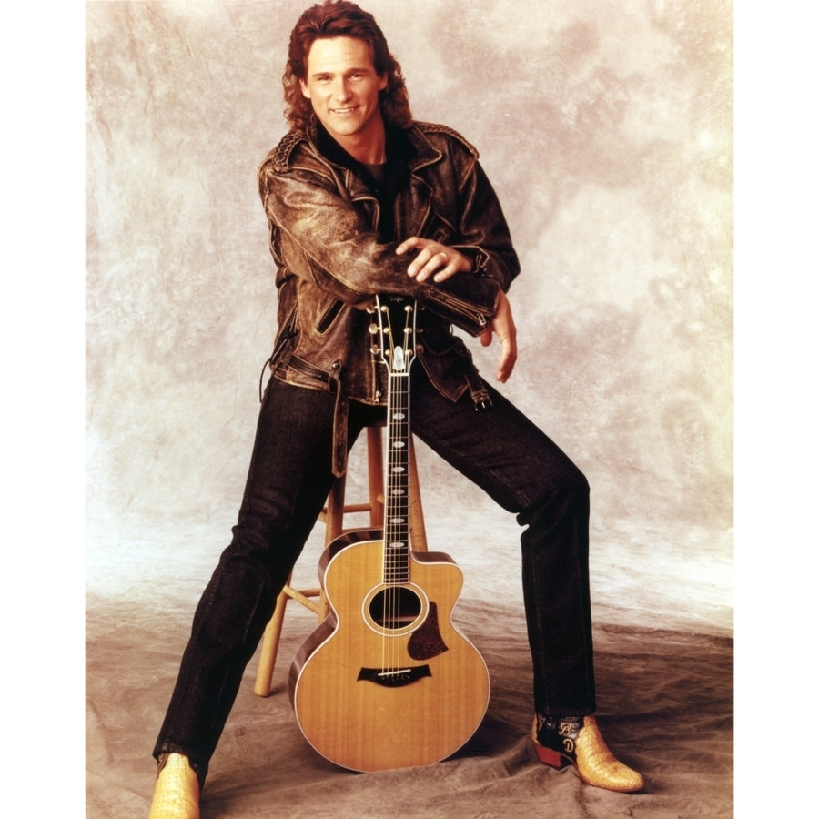 Billy Dean Posed Brown Leather Jacket with Guitar Photo Print Image 1