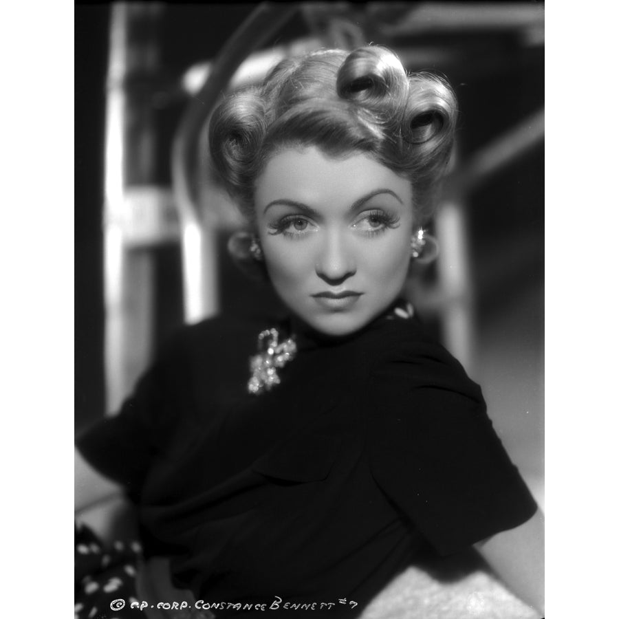 Constance Bennett on a Turtle Neck Top with Brooch sitting and Leaning Portrait Photo Print Image 1