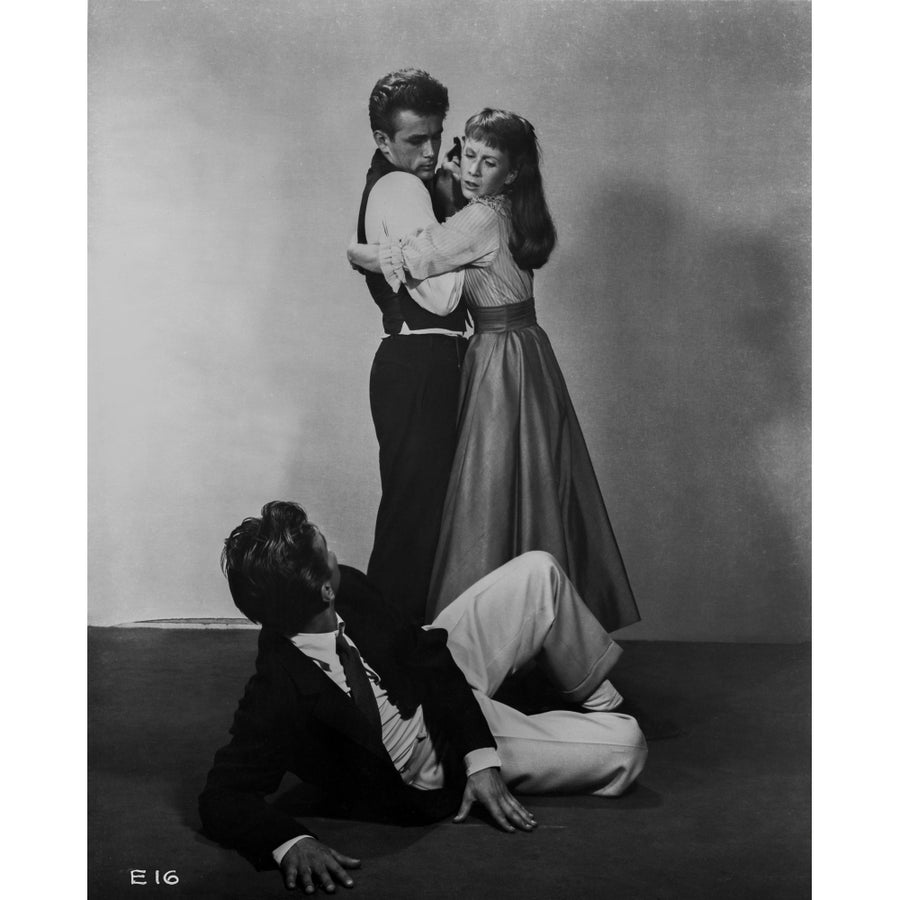 James Dean East of Eden standing in Black Vest and White Long Sleeve while Hugged by a Woman Photo Print Image 1