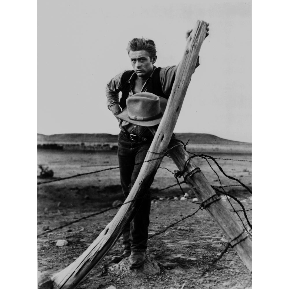 James Dean Posed in Black Vest and Long Sleeve Shirt while Left Hand on the Wood Leaning on a Wired Fence Photo Print Image 1