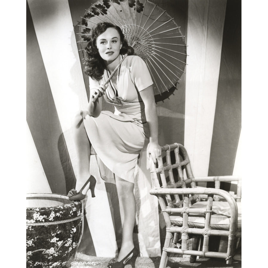 Paulette Goddard Posed with Umbrella Photo Print Image 1