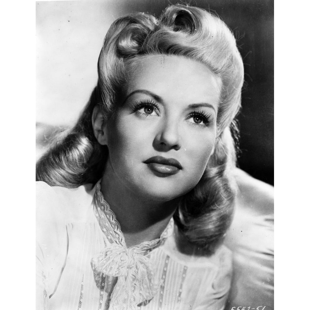 Betty Grable Portrait Looking Up in Silk Lace scarf and White Silk Dress Photo Print Image 1