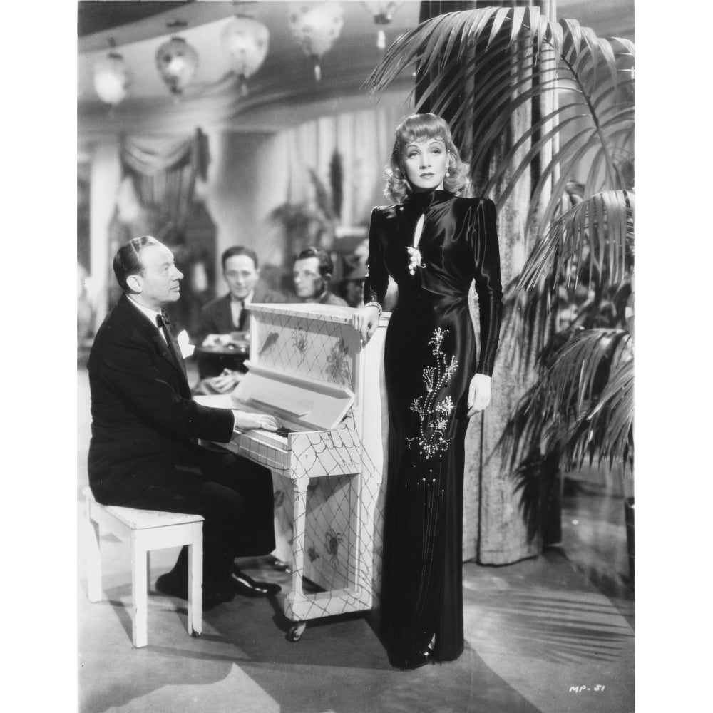 Marlene Dietrich standing in Black Gown with Cast Photo Print Image 1