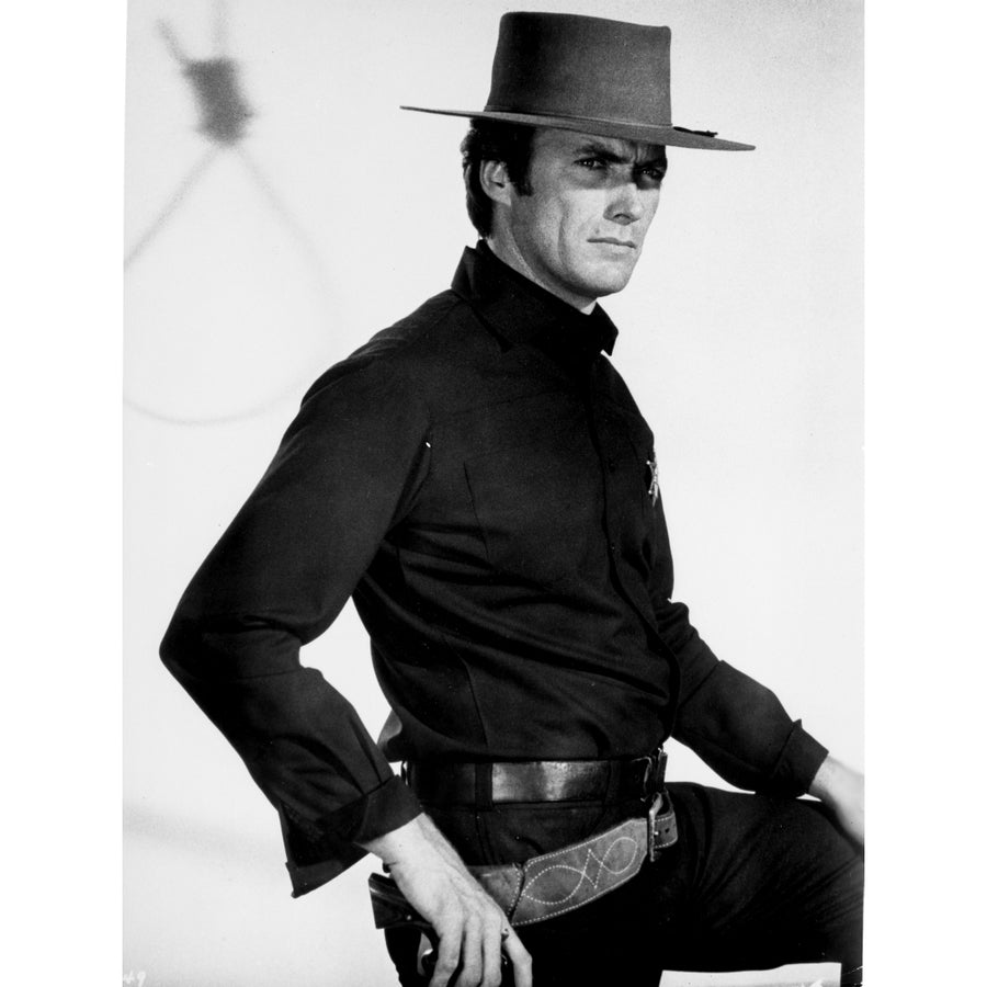 Clint Eastwood Posed in Black Long Sleeve with Hat Photo Print Image 1