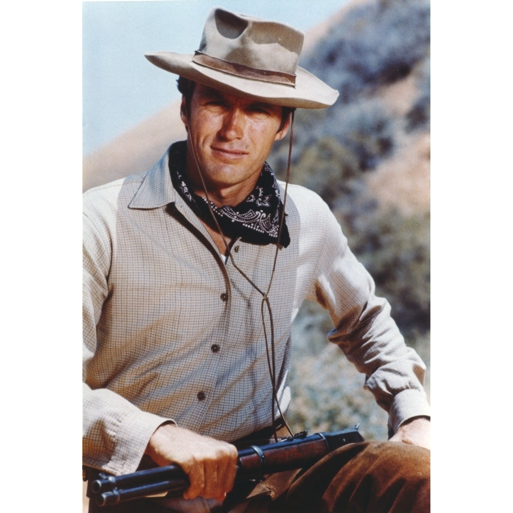 Clint Eastwood Posed in Cowboy Outfit with Shotgun Photo Print Image 1