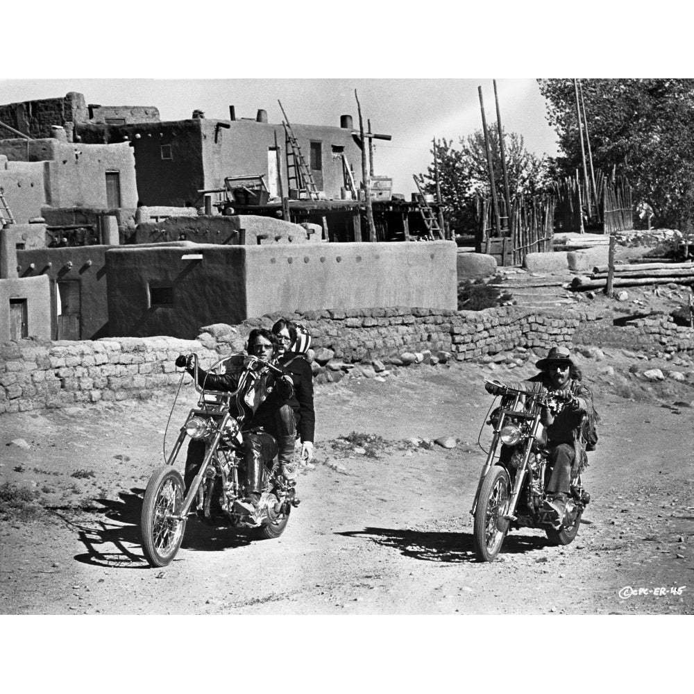 Easy Rider Riding Big Bike in Classic with Cowboy Hat Photo Print Image 1