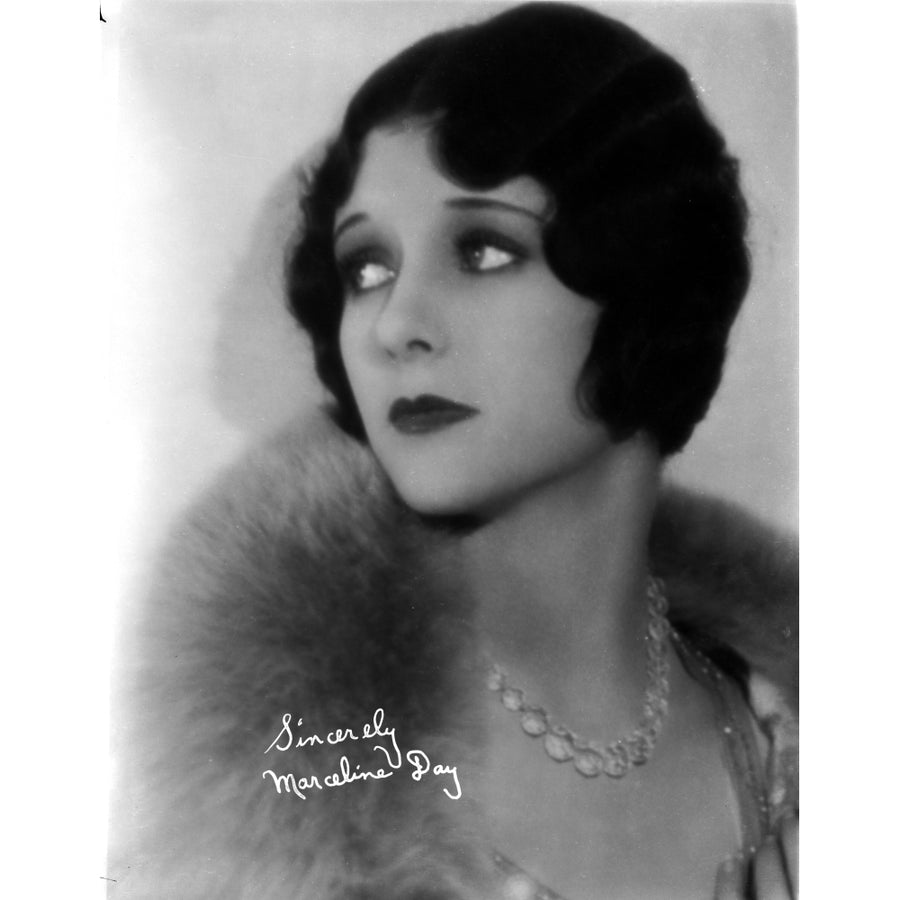 Marceline Day posed wearing Fluffy Scarf in Black and White Photo Print Image 1