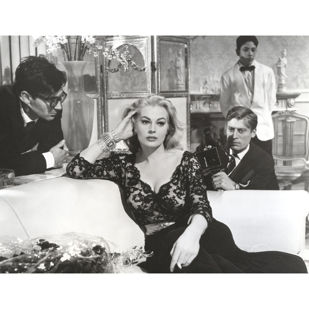 Anita Ekberg sitting on the Couch Listening to a Guy in Classic Portrait Photo Print Image 1