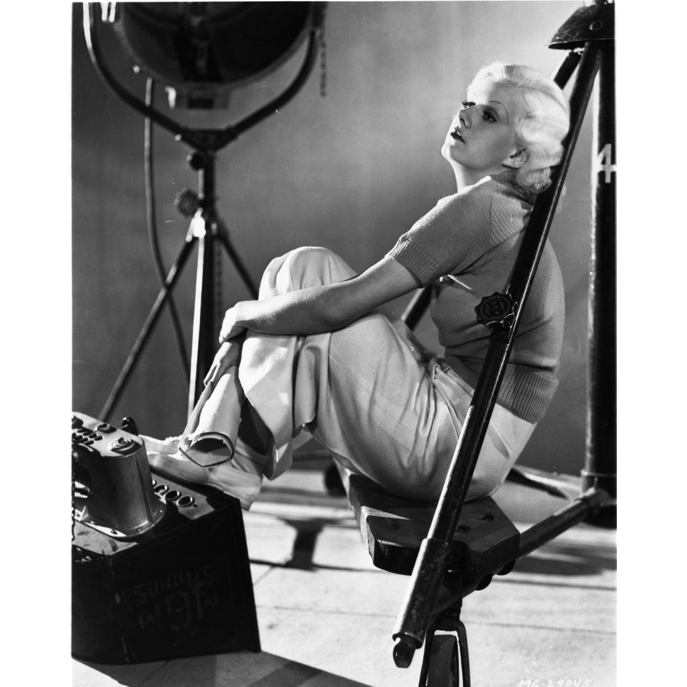 Jean Harlow Seated Knees Bent in Black Shirt and White Skirt Photo Print Image 1