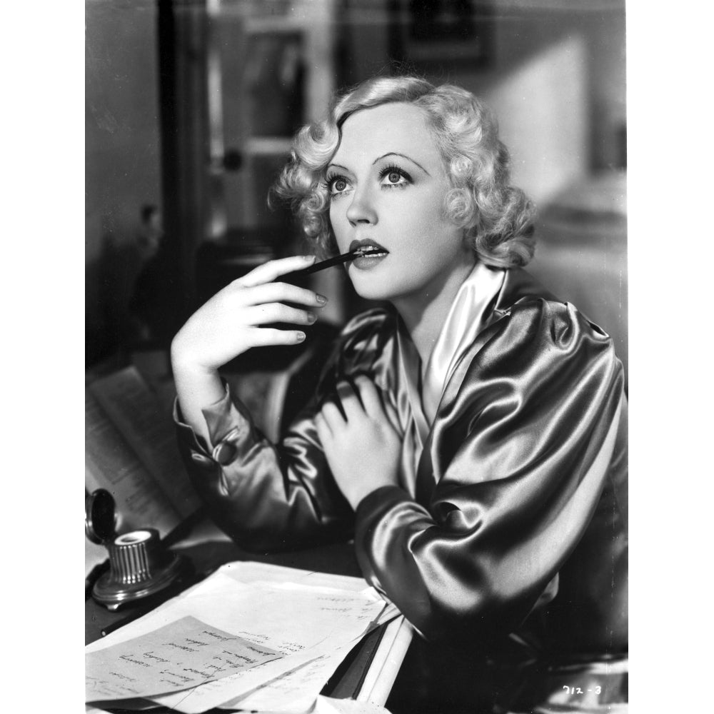 Marion Davies posed Bitting A Pen in Black and White Photo Print Image 1