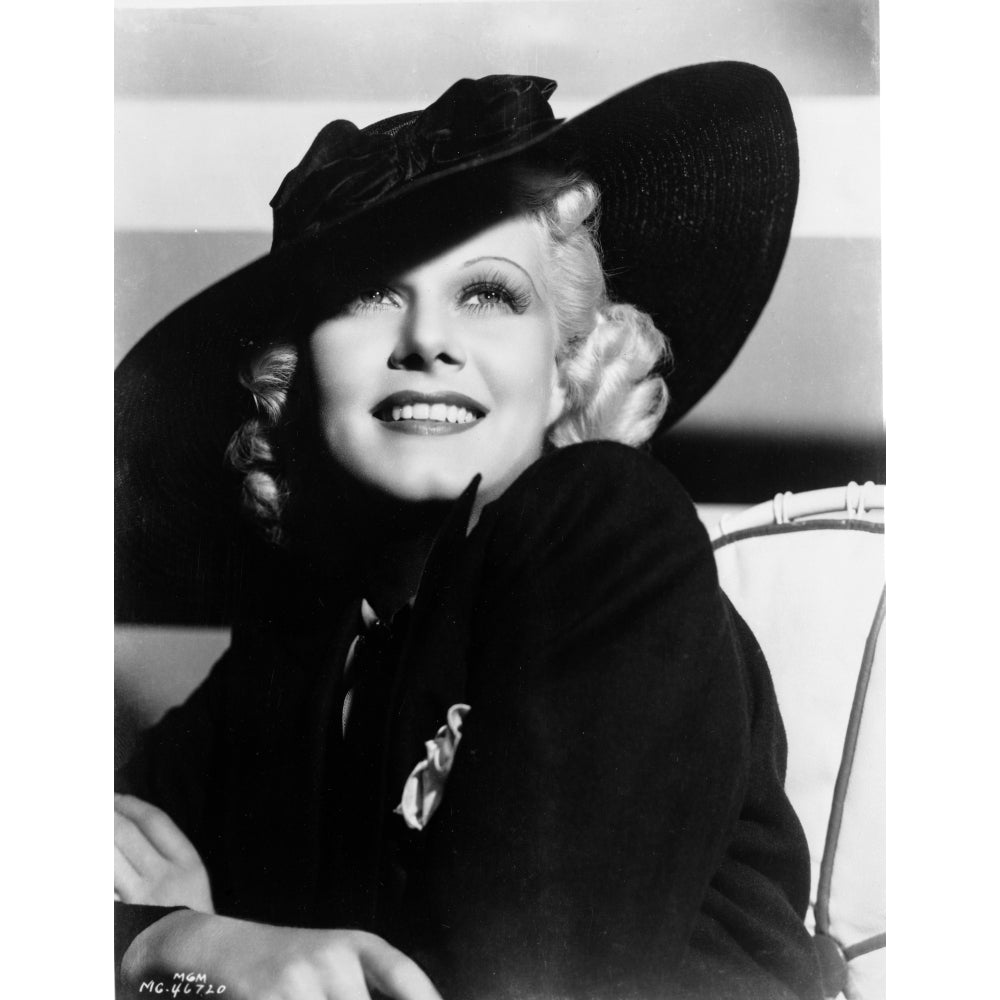 Jean Harlow Portrait in Black Hat and Dress Photo Print Image 1