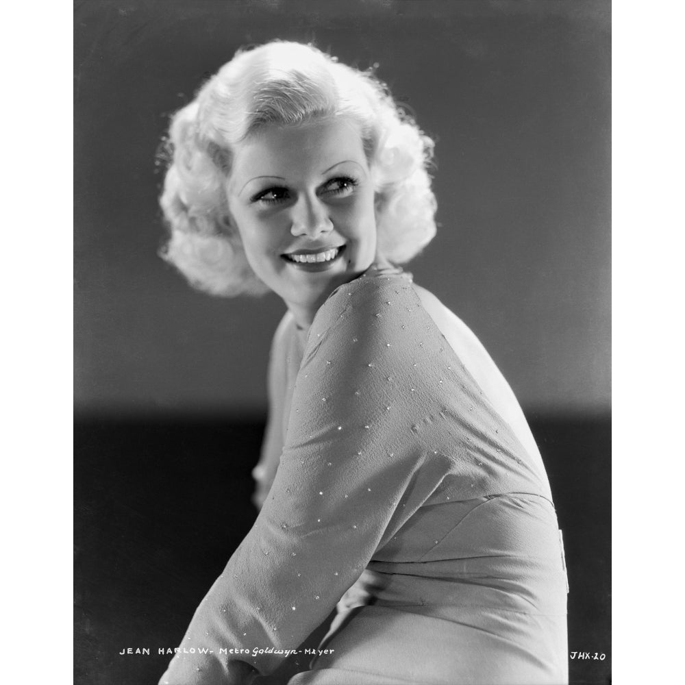 Jean Harlow Portrait in Silk Robe and Black Pelt Photo Print Image 1