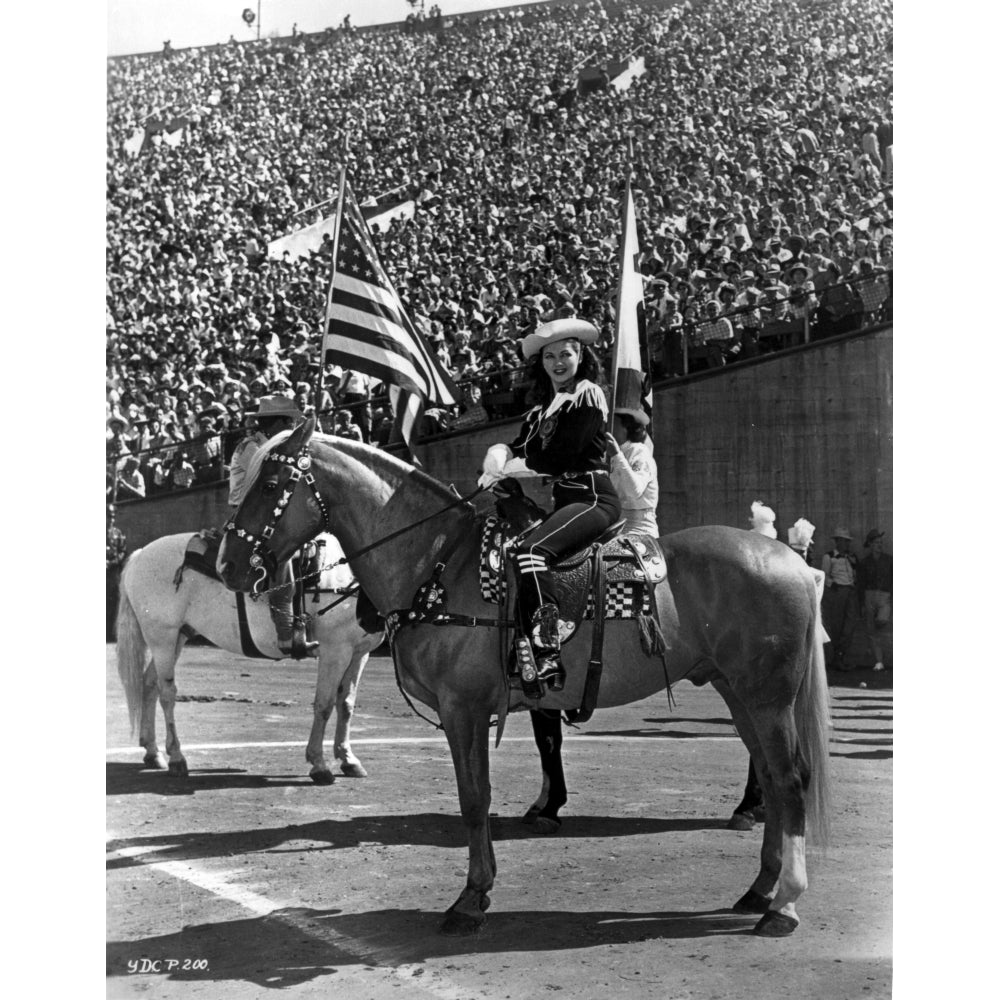 Yvonne Decarlo Riding On A Horse in Black and White Photo Print Image 1