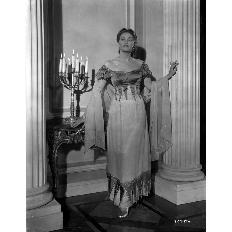 Yvonne Decarlo posed in Gown in Black and White Photo Print Image 1