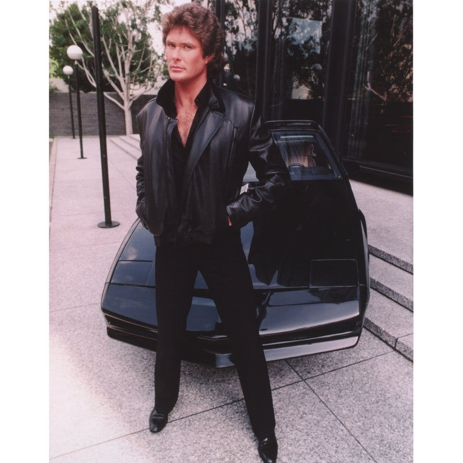 David Hasselhoff standing in Black Leather Jacket with Black Pants and Black Shoes Photo Print Image 1