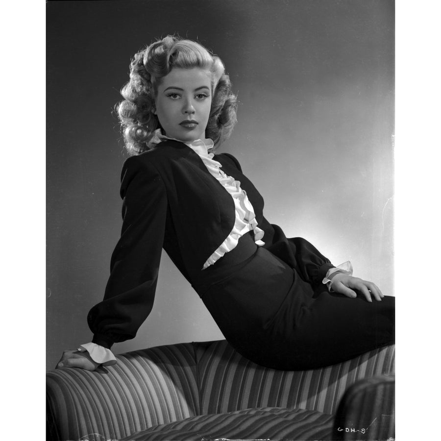 Gloria DeHaven posed On A Chair in Black Formal Dress in Black and White Photo Print Image 1