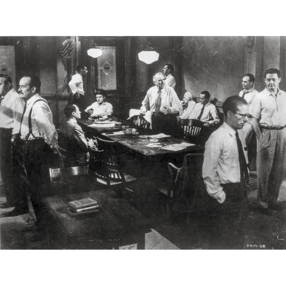 Twelve Angry Men in a Conference Room Scene in Black and White Photo Print Image 1