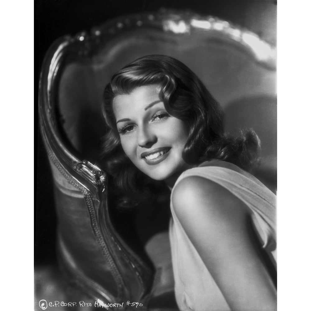 Rita Hayworth Grinning in White Dress Photo Print Image 1