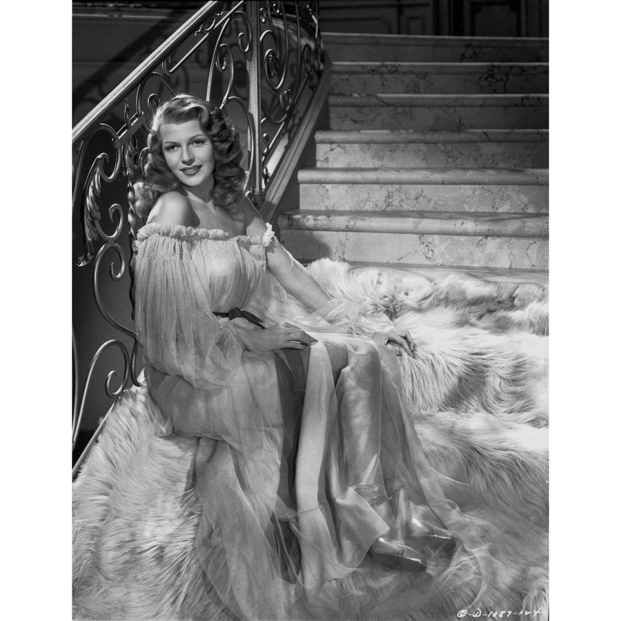 Rita Hayworth posed with Gown in Black and White Photo Print Image 1