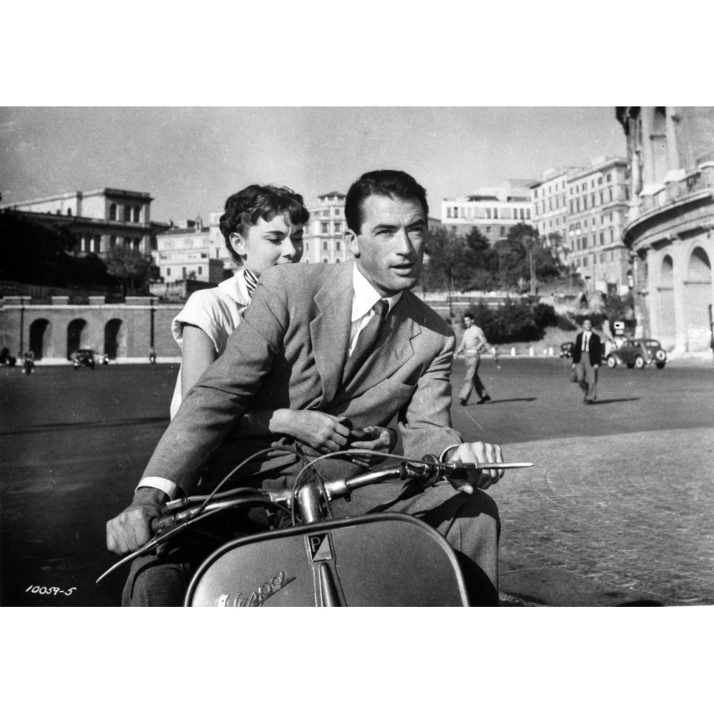 Audrey Hepburn and Gregory Peck in Rome Riding a Motorcycle Photo Print Image 1