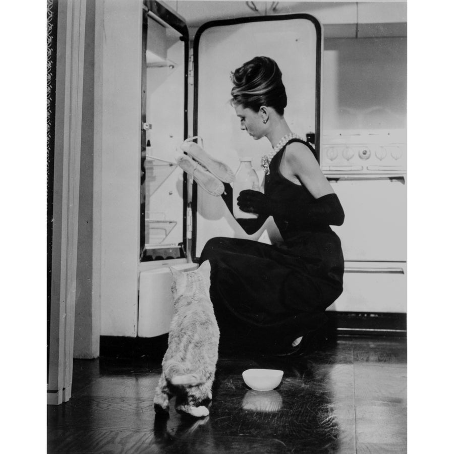 Audrey Hepburn holding Ballet Shoes and Feeding the Cat Photo Print Image 1