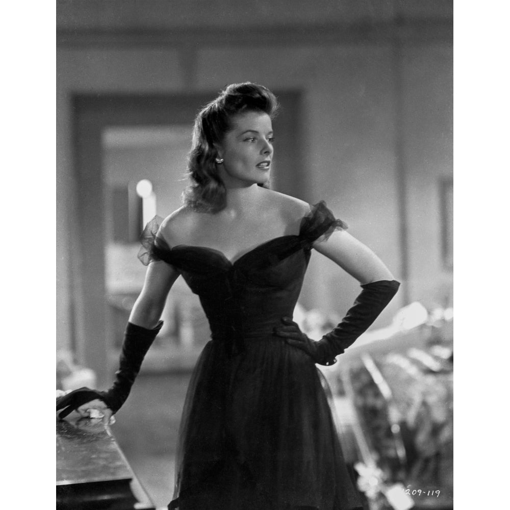 Katharine Hepburn in Black Gown in Black and White Photo Print Image 1