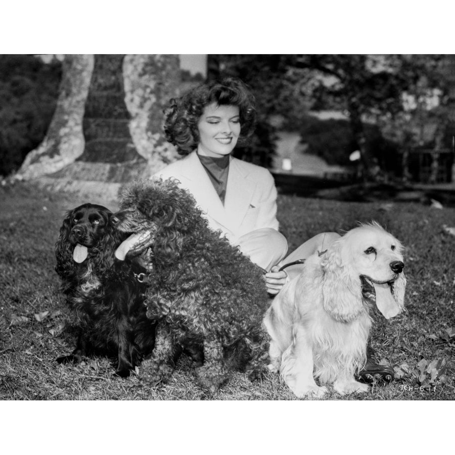 Katharine Hepburn in White Dress with Dog Photo Print Image 1