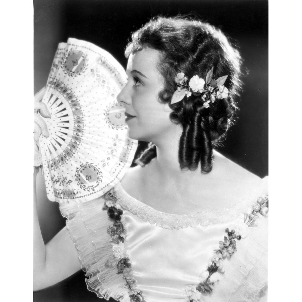 Janet Gaynor on a Dress with Fan and Head on Side view Portrait Photo Print Image 1