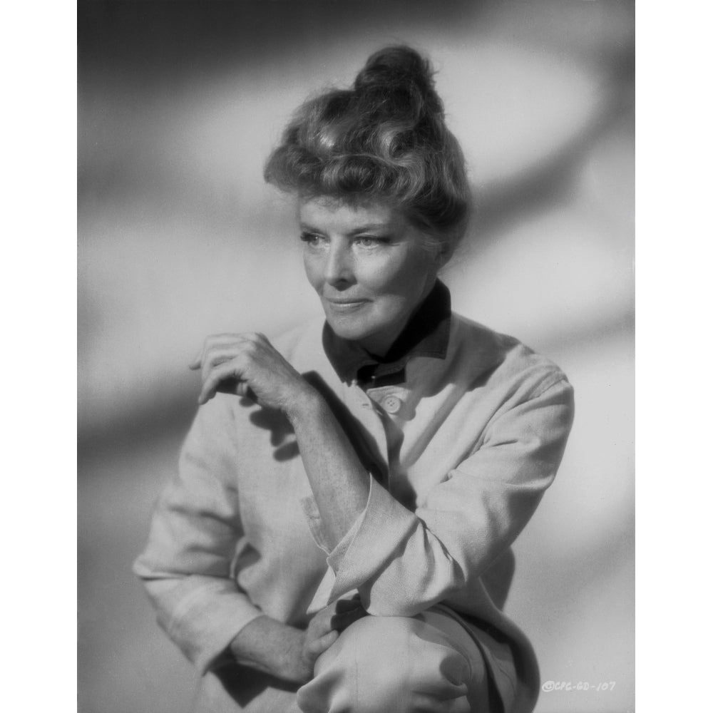 Katharine Hepburn posed in White Coat with Dog Photo Print Image 1