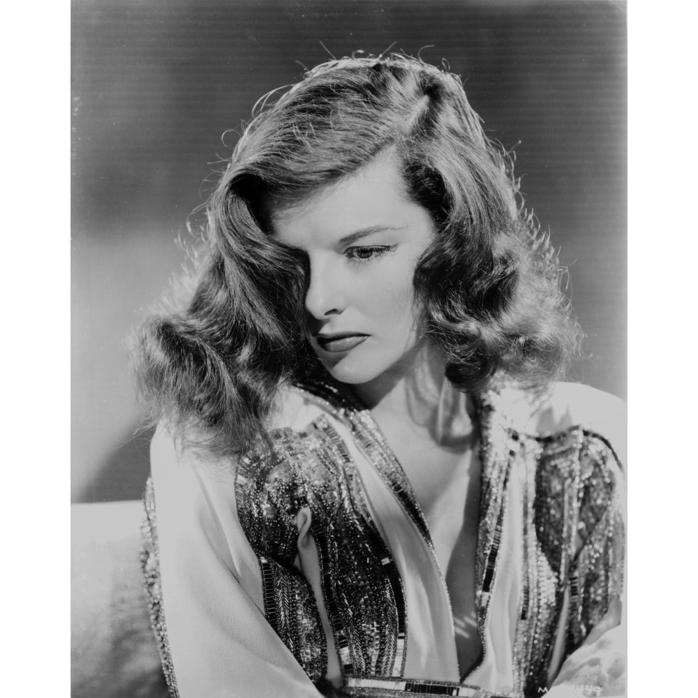 Katharine Hepburn posed in Black and White Photo Print Image 1