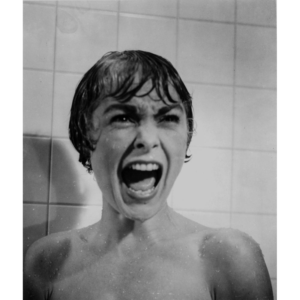 Psycho Close Up Portrait of Woman Screaming in Black and White Photo Print Image 1