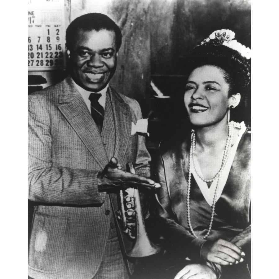 Billie Holiday smiling in Formal Suit Along with Woman Photo Print Image 1