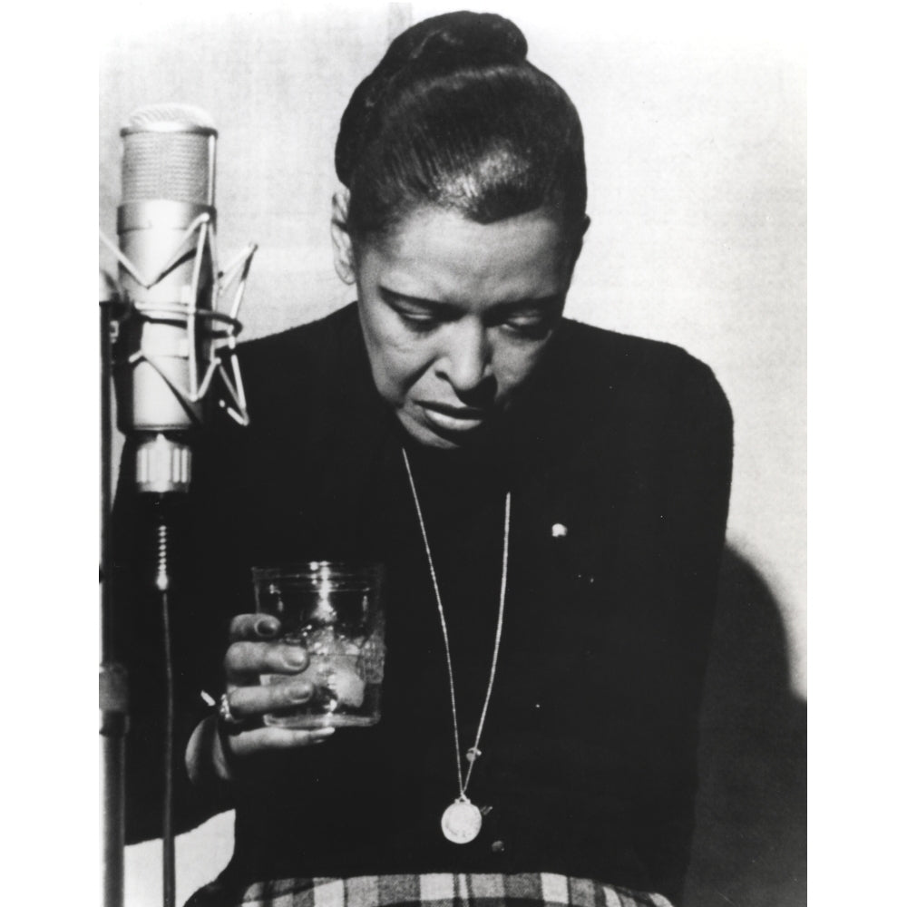 Billie Holiday Looking Down in Black Dress with Glass Photo Print Image 1