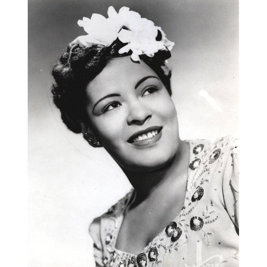 Billie Holiday smiling Close Up Portrait with Floral Accessories Photo Print Image 1