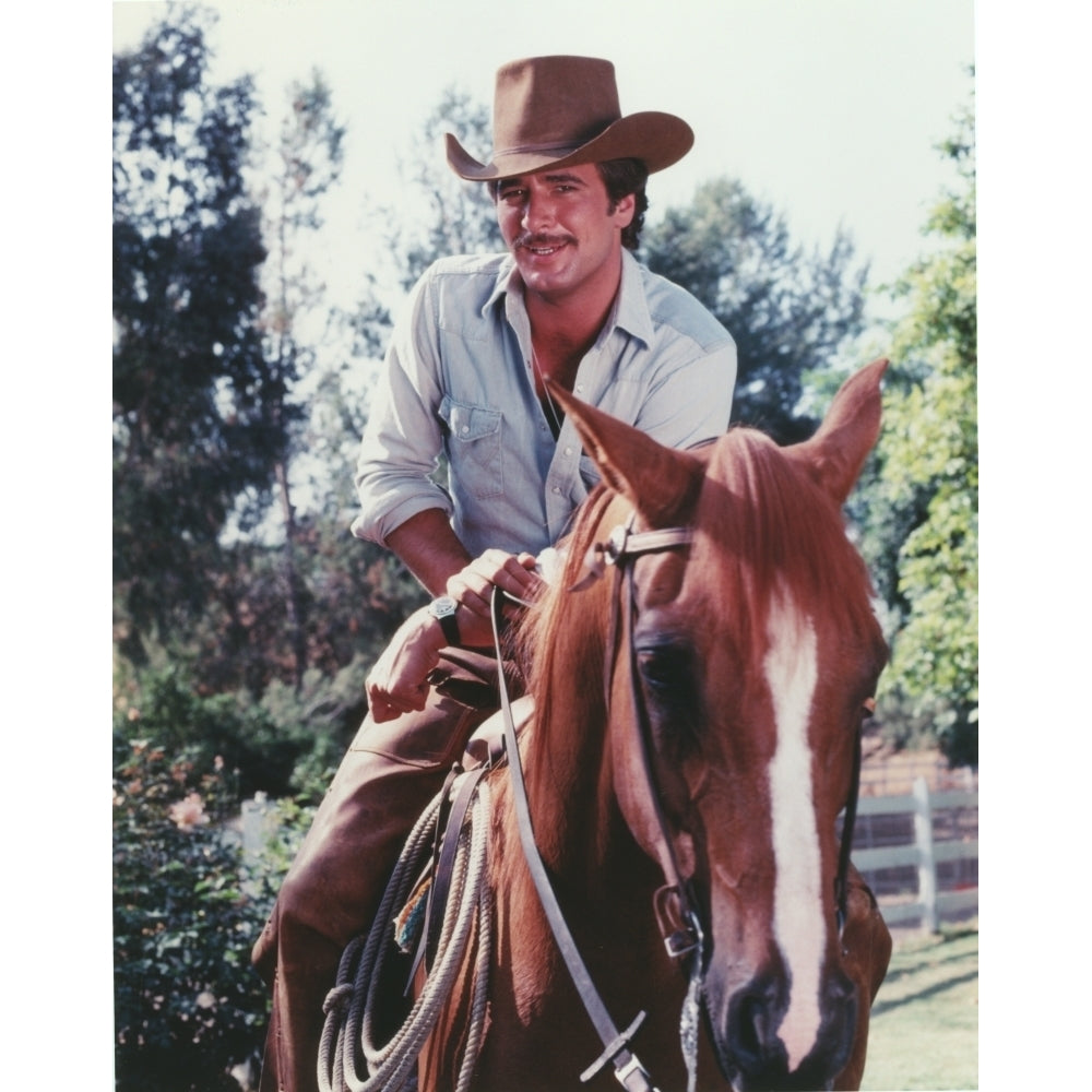 Lee Horsley Posed While Riding Horse in Cowboy Outfit Photo Print Image 1