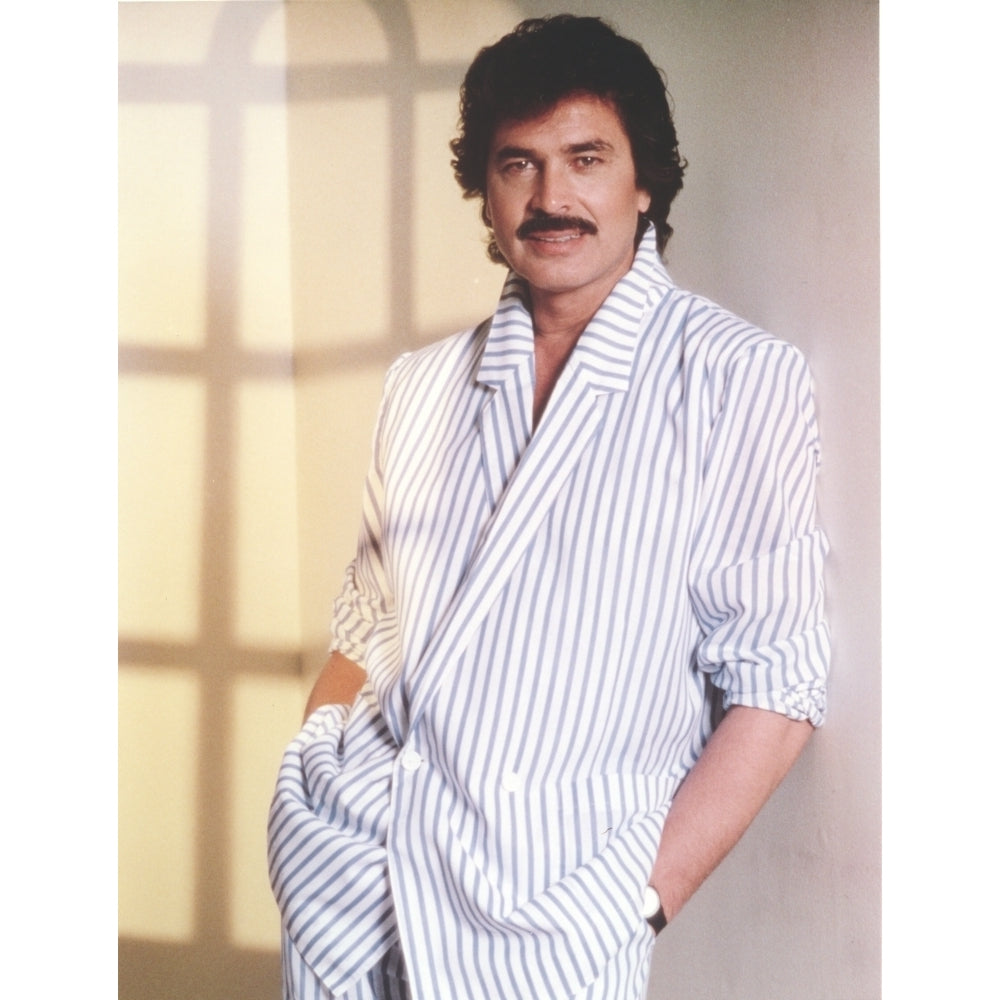 Engelbert Humperdinck posed in Stripe Robe Photo Print Image 1