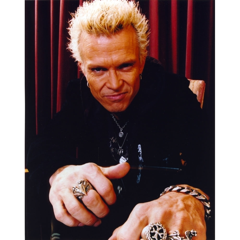 Billy Idol Posed wearing Black Outfit with Red Curtain Background Photo Print Image 1