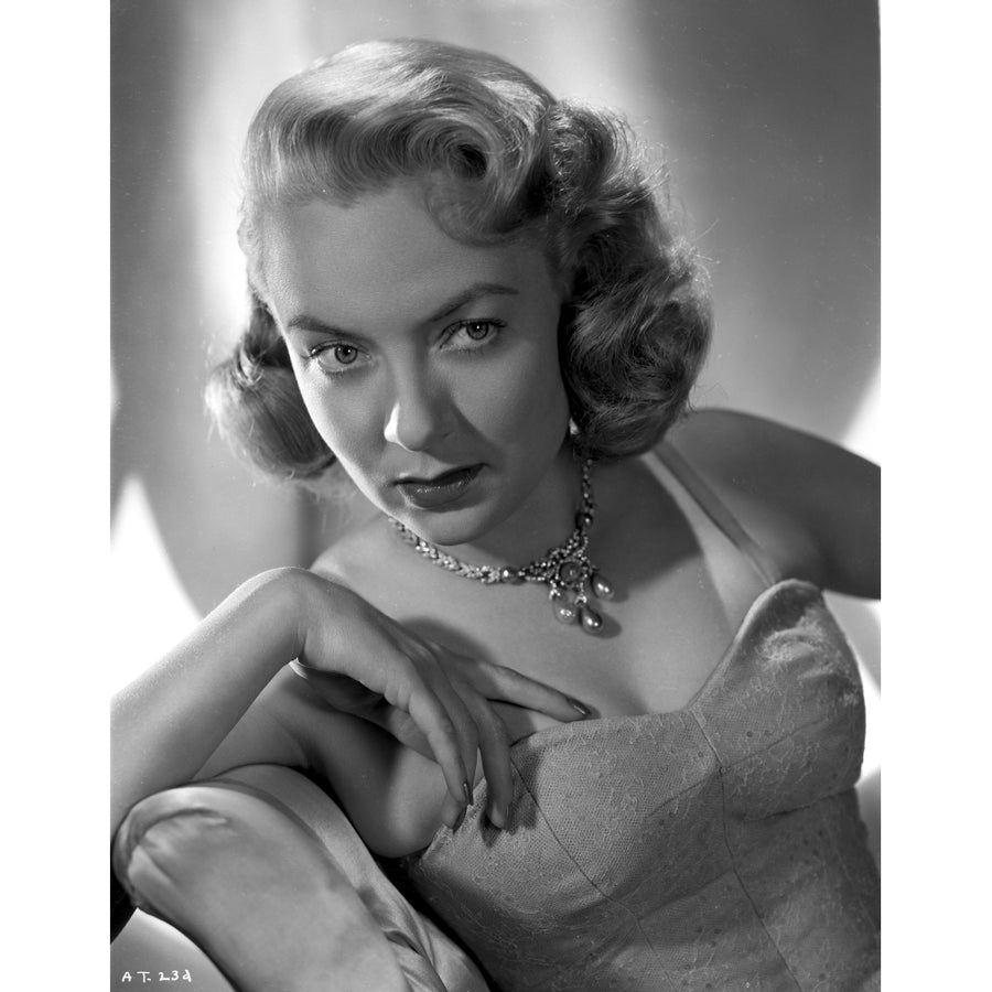 Audrey Totter Posed in White Gown with Silver Necklace Photo Print Image 1