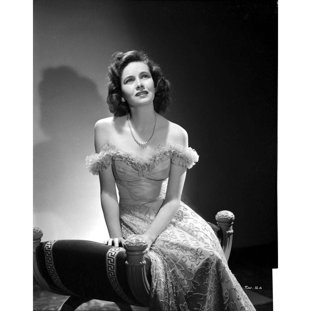 Teresa Wright Seated in Off Shoulder Dress Photo Print Image 1