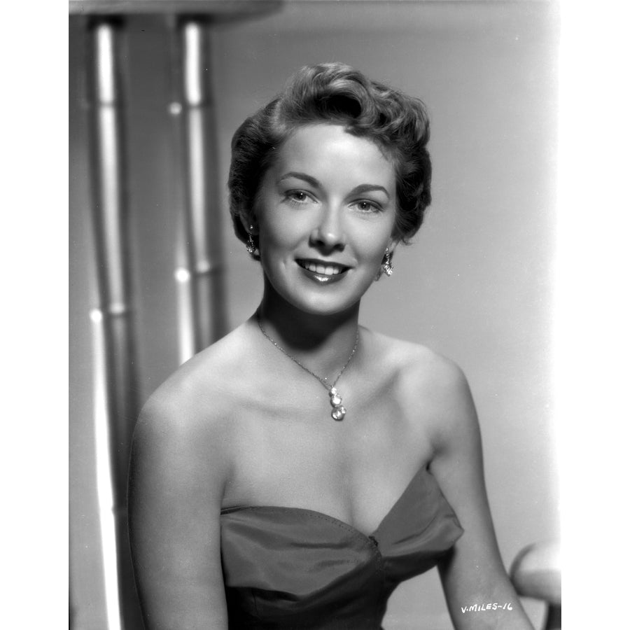 Vera Miles wearing a sleeveless sweetheart designed bodice accentuated with drop earrings and necklace Photo Print Image 1