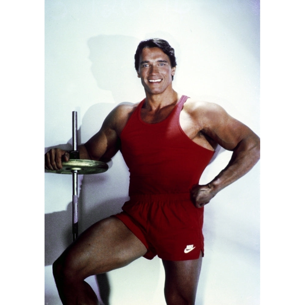 Arnold Schwarzenegger posed in Red Gym Outfit Photo Print Image 1